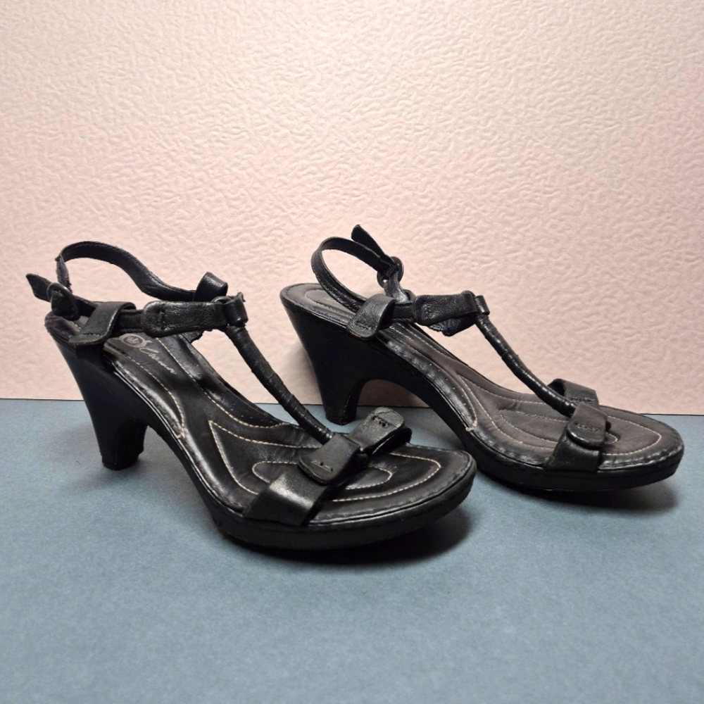 Black Leather Strappy Heeled Sandals - Born Crown Size 8